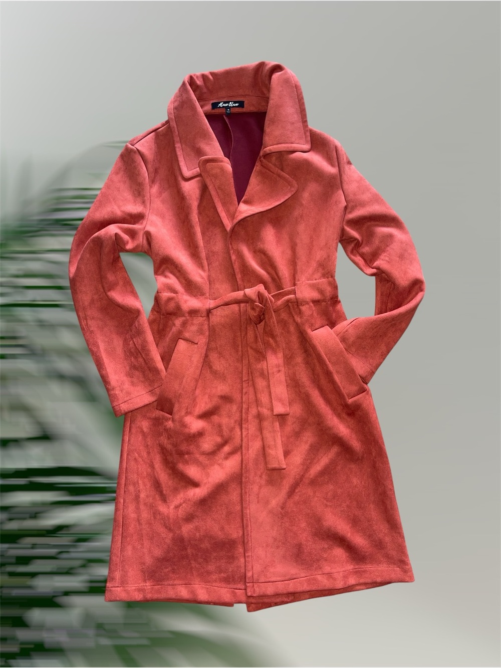 Alice Blue Rust Red Faux Suede Belted Trench Coat Jacket M